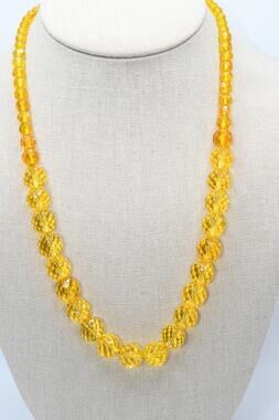 Vintage Gold Glass Faceted Bead Necklace Graduated 21 Inch Statement